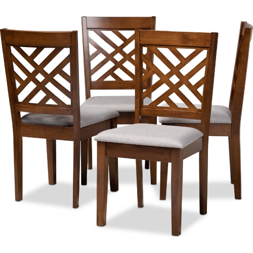 Caron Dining Chair in Gray Fabric & Walnut Brown (Set of 4)