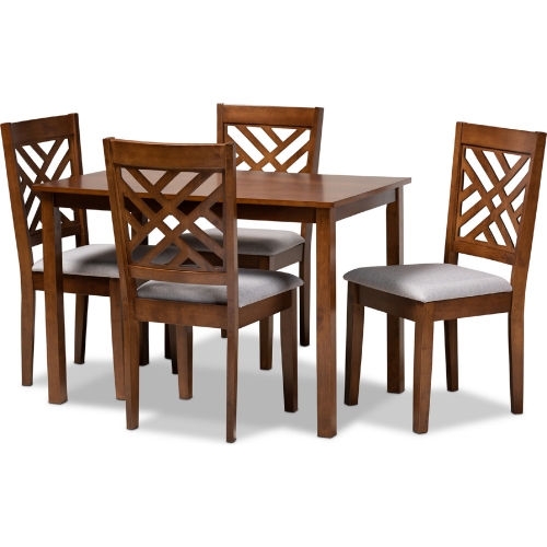 Caron 5 Piece Dining Set in Gray Fabric & Walnut