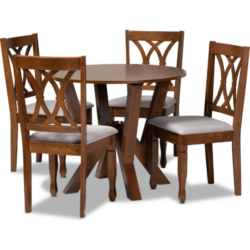 Irene 5 Piece Dining Set in Gray Fabric & Walnut Finish Wood