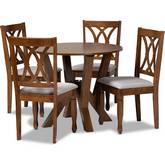 Irene 5 Piece Dining Set in Gray Fabric & Walnut Finish Wood