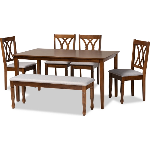 Reneau 6 Piece Dining Set in Gray Fabric & Walnut Finish Wood