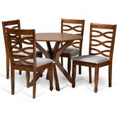 Mila 5 Piece Dining Set in Gray Fabric & Walnut Brown Wood