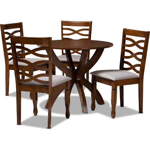 Aspen 5 Piece Dining Set in Gray Fabric & Walnut Brown Wood