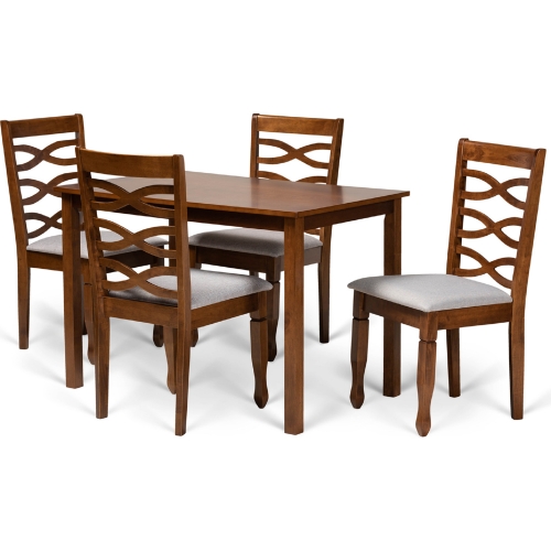 Mirna 5 Piece Dining Set in Gray Fabric & Walnut Finish Wood