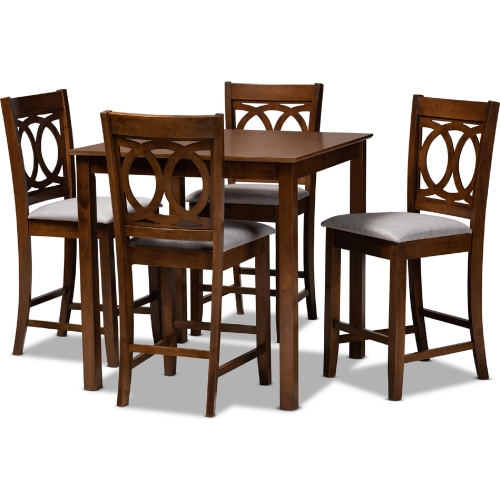 Lenoir 5 Piece Counter Dining Set in Gray Fabric & Walnut Finish