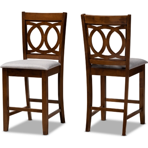 Lenoir Counter Stool in Gray Fabric & Walnut Finish (Set of 2)