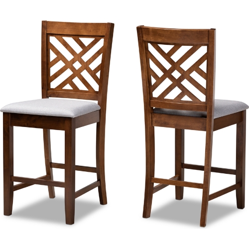 Caron Counter Stool in Gray Fabric & Walnut Brown (Set of 2)