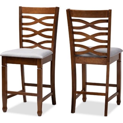 Lanier Counter Stool in Gray Fabric & Walnut Finish (Set of 2)