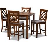 Alora 5 Piece Counter Dining Set in Gray Fabric & Walnut Brown