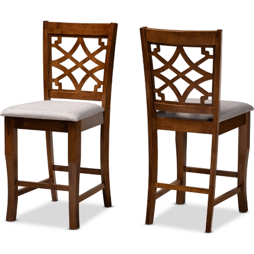 Nisa Counter Stool in Gray Fabric & Walnut Finish Wood (Set of 2)