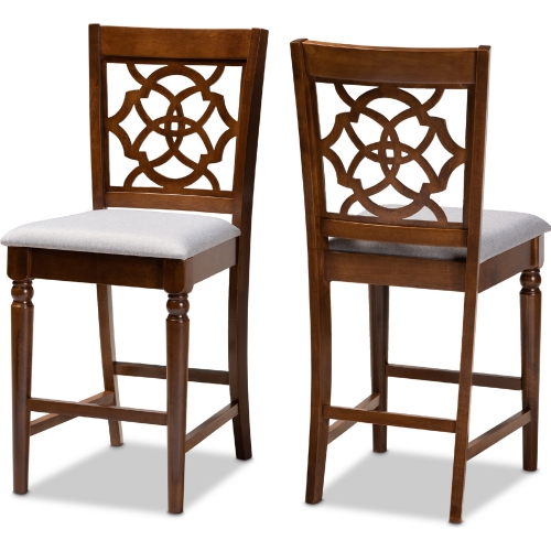 Oscar Counter Stool in Gray Fabric & Walnut Finish (Set of 2)