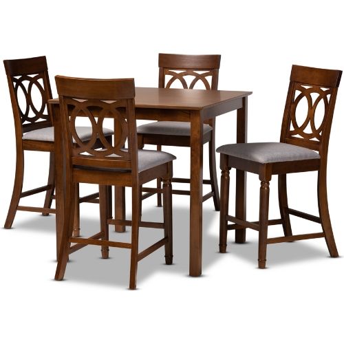 Verina 5 Piece Counter Dining Set in Gray Fabric & Walnut Finish