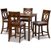 Verina 5 Piece Counter Dining Set in Gray Fabric & Walnut Finish