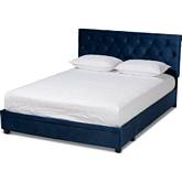 Caronia 2 Drawer King Platform Storage Bed in Tufted Navy Blue Velvet