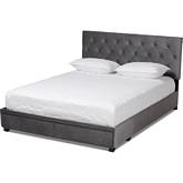 Caronia 2 Drawer Queen Platform Storage Bed in Tufted Gray Velvet