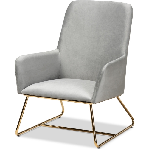 Sennet Accent Chair in Gray Velvet & Gold Metal