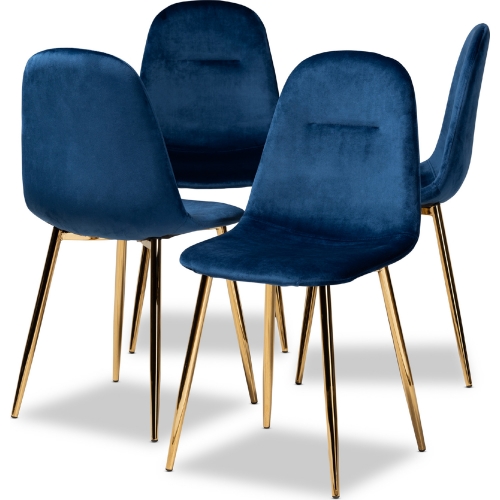 Elyse Dining Chair in Navy Blue Velvet & Gold Metal (Set of 4)