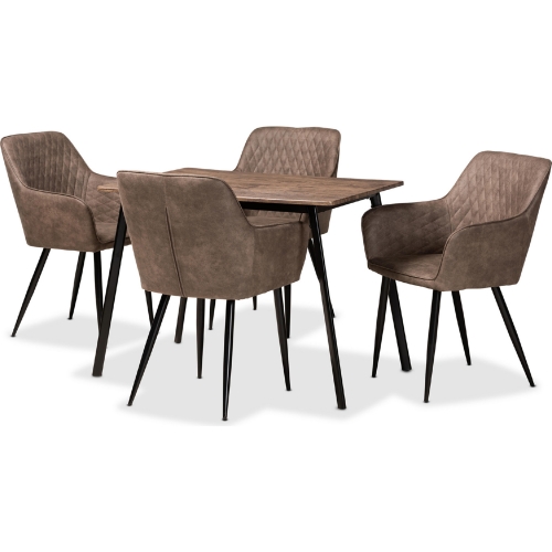 Belen 5 Piece Dining Set in Gray Leatherette & Black Metal