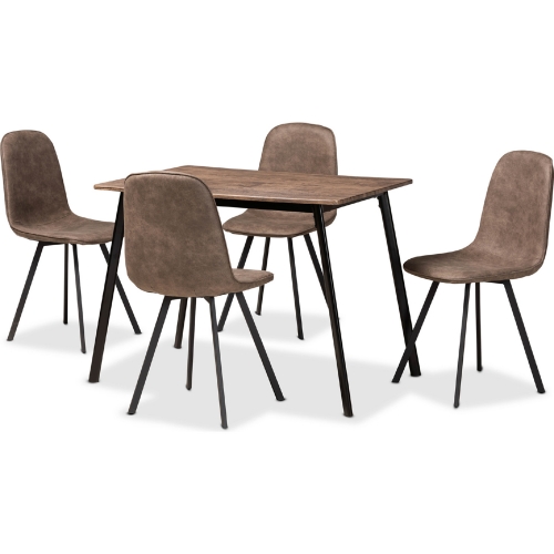 Filicia 5 Piece Dining Set in Gray Brown Leatherette & Metal