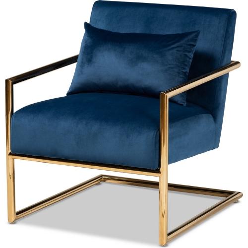 Mira Accent Lounge Chair in Navy Blue Velvet & Gold Metal