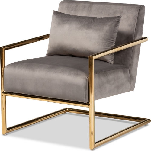 Mira Accent Lounge Chair in Gray Velvet & Gold Metal