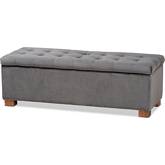 Roanoke Storage Ottoman Bench in Tufted Gray Velvet