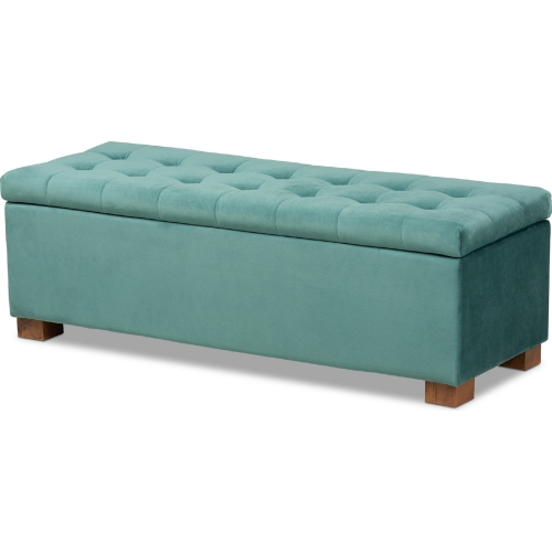 Roanoke Storage Ottoman Bench in Tufted Teal Blue Velvet