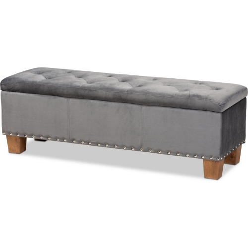 Hannah Storage Bench in Tufted Gray Velvet