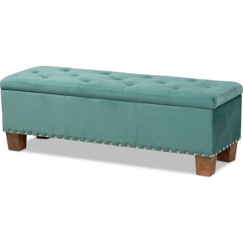 Hannah Storage Bench in Tufted Teal Blue Velvet