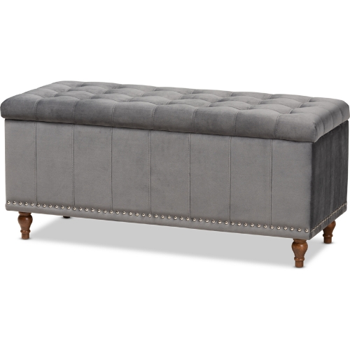 Kaylee Storage Ottoman Bench in Tufted Gray Velvet