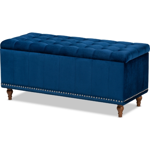 Kaylee Storage Ottoman Bench in Tufted Navy Blue Velvet