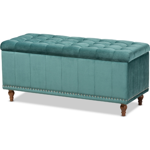 Kaylee Storage Ottoman Bench in Tufted Teal Blue Velvet