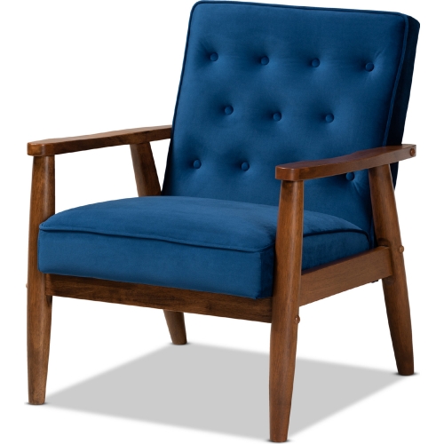 Sorrento Accent Chair in Tufted Navy Blue Velvet & Walnut Finish