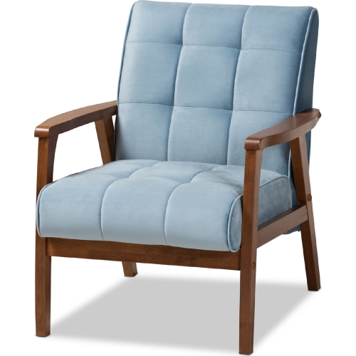 Asta Accent Chair in Tufted Light Blue Velvet & Walnut Finish Wood