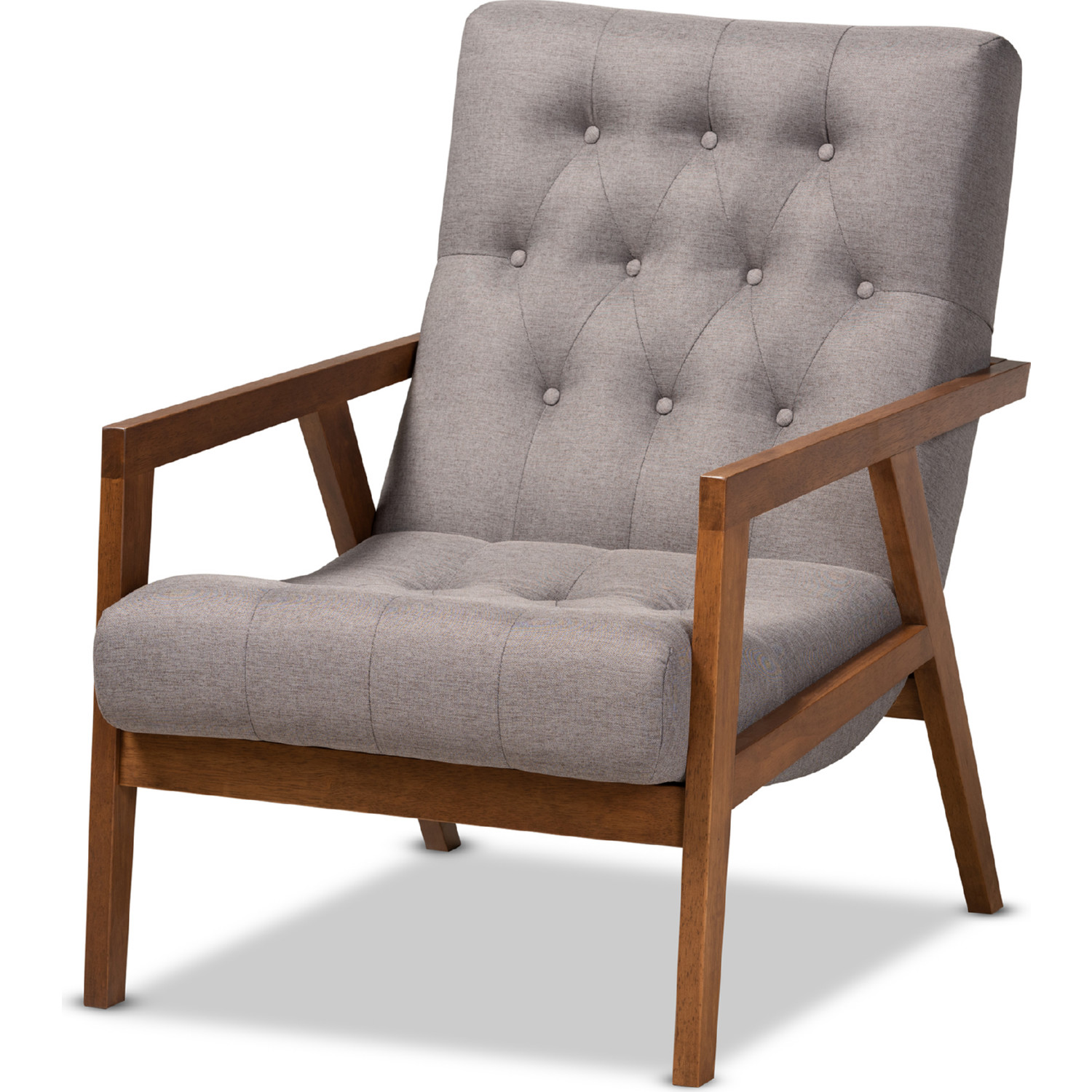 Naeva Accent Chair in Gray Fabric Walnut Finish by Baxton Studio