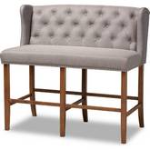 Alira Bar Stool Bench in Tufted Gray Fabric & Walnut Finish Wood