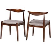 Amato Dining Chair in Light Gray Fabric & Walnut Finish (Set of 2)