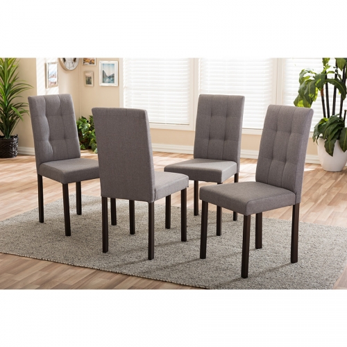 Andrew Dining Chair in Tufted Gray Fabric & Wood (Set of 4)