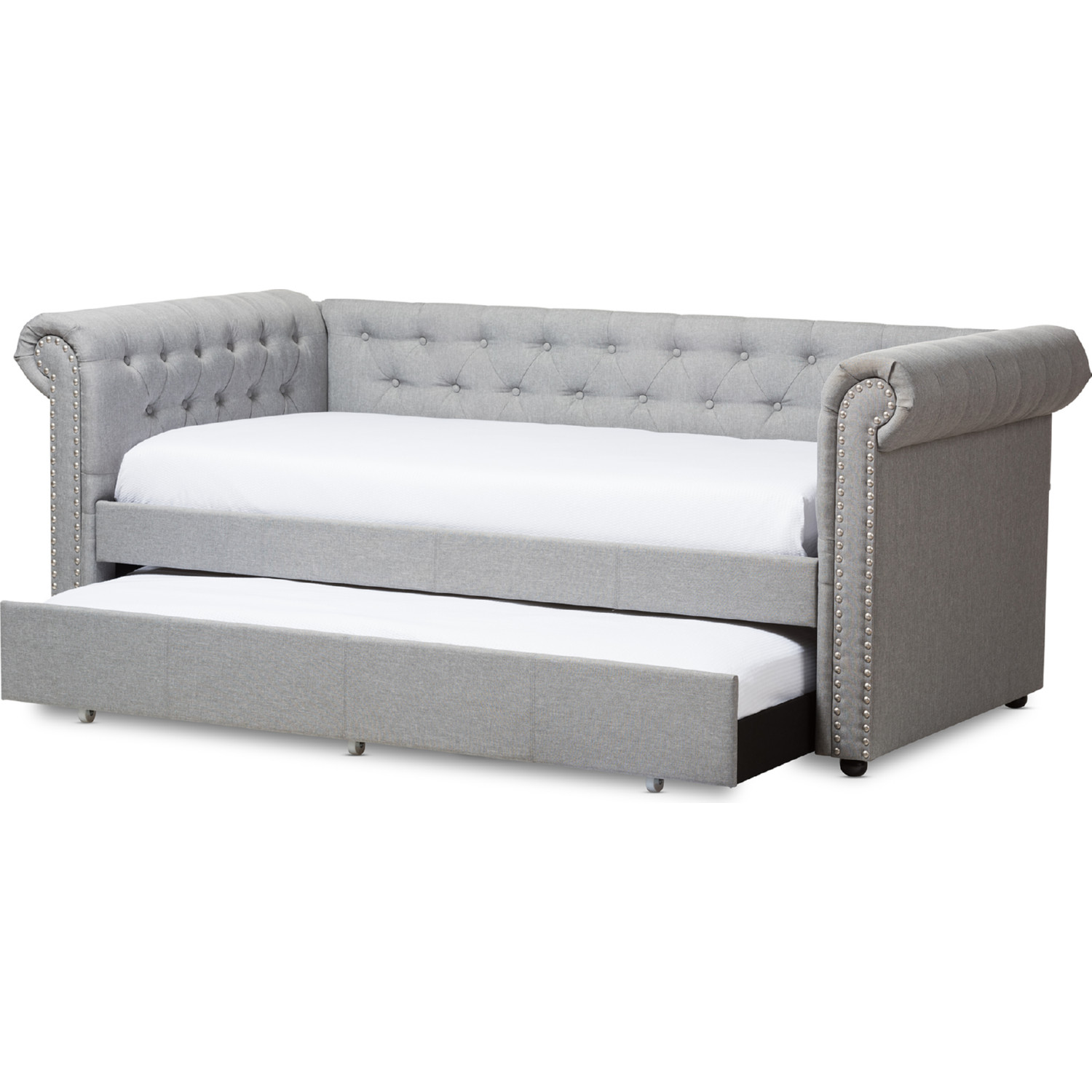 Baxton Ashley Grey Daybed Mabelle Twin Daybed w Trundle in