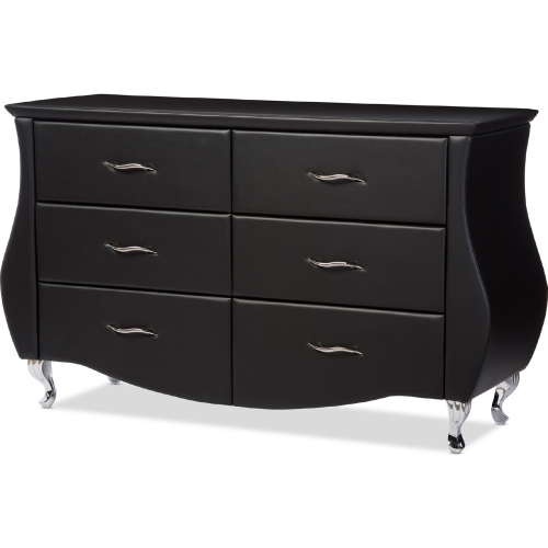 Enzo 6 Drawer Dresser in Black Leatherette