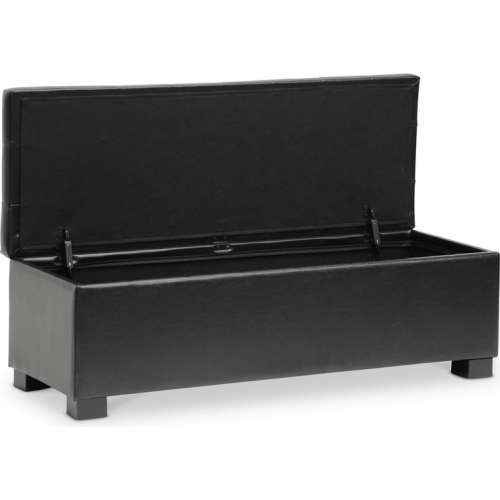 Roanoke Storage Ottoman Bench in Tufted Black Bonded Leather