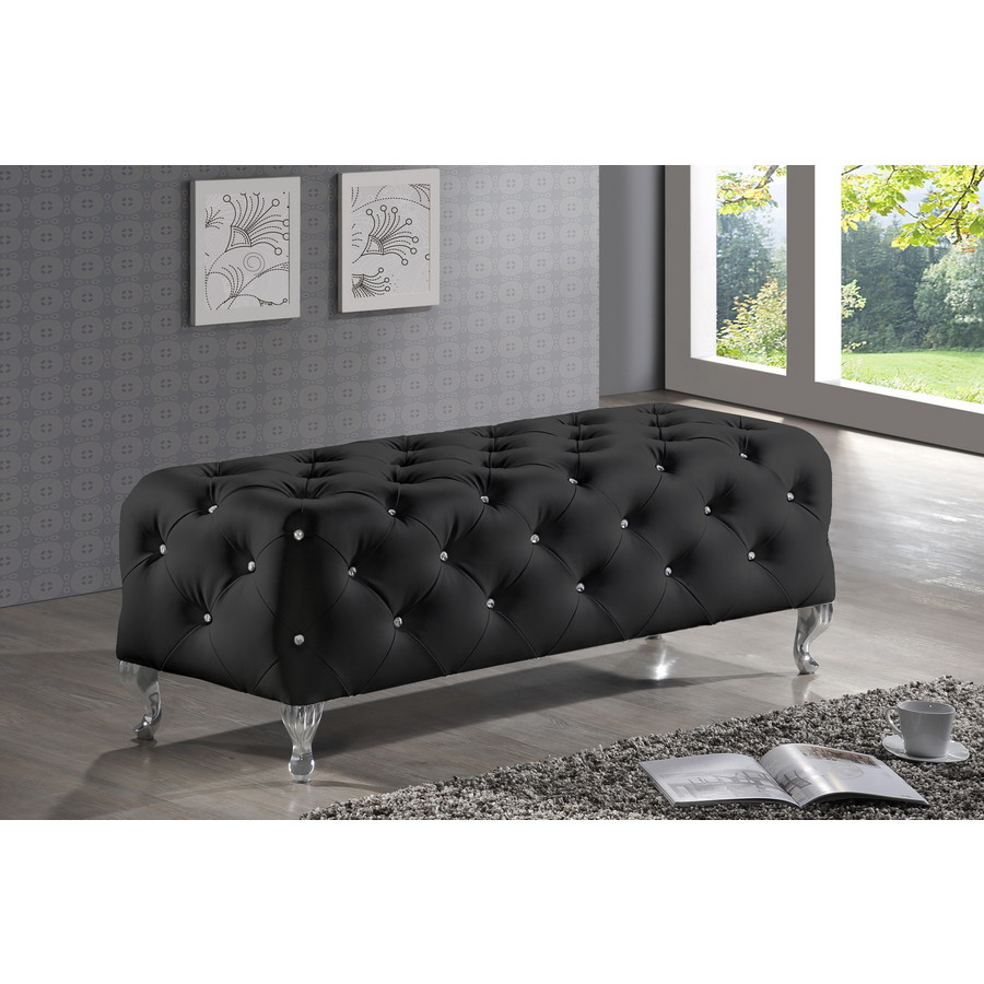 Baxton BBT5119 Black Bench Stella Bench in Crystal Tufted Black