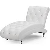 Pease Chaise Lounge Chair in Faux Crystal Button Tufted White Leatherette