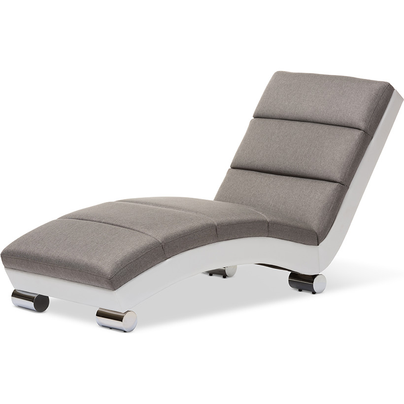 Baxton BBT5194 Grey White Percy Chaise Lounge Chair in Gray