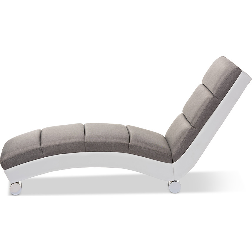 Baxton BBT5194 Grey White Percy Chaise Lounge Chair in Gray Fabric