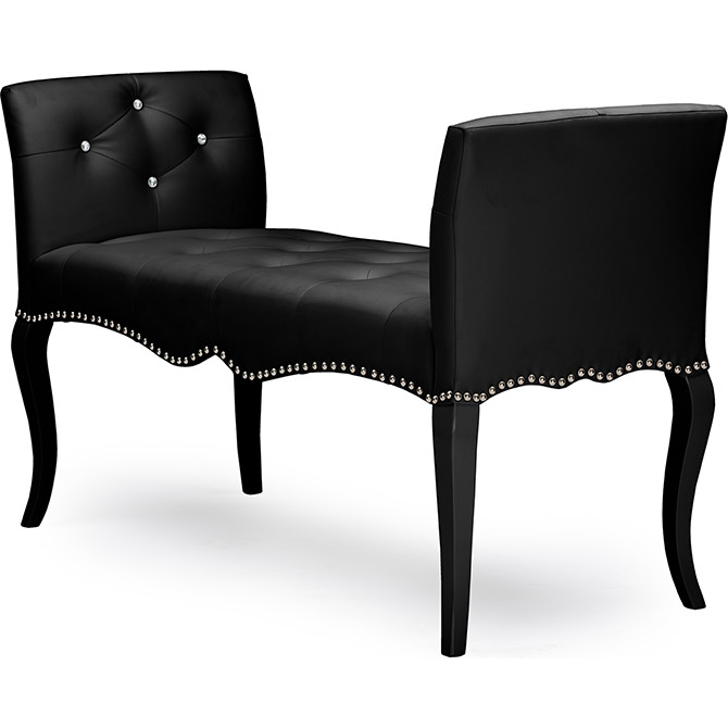 Home Baxton Studio Kristy Bench in Crystal Tufted Black Leatherette