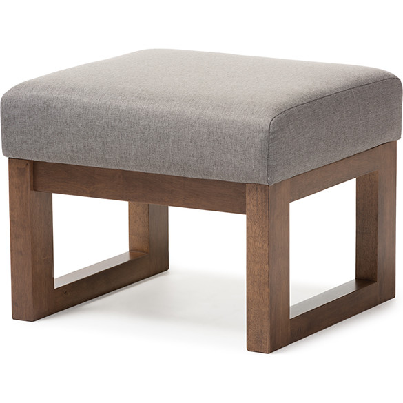 Baxton BBT5200 Grey Yashiya Ottoman in Gray Fabric Walnut