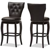 Leonice Swivel Bar Stool in Tufted Dark Brown Leatherette (Set of 2)