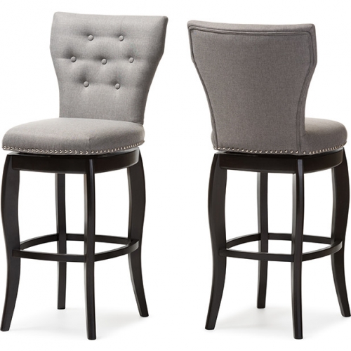 Leonice Swivel Bar Stool in Tufted Gray Fabric (Set of 2)