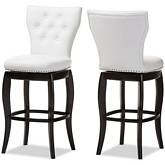 Leonice Swivel Bar Stool in Tufted White Leatherette (Set of 2)